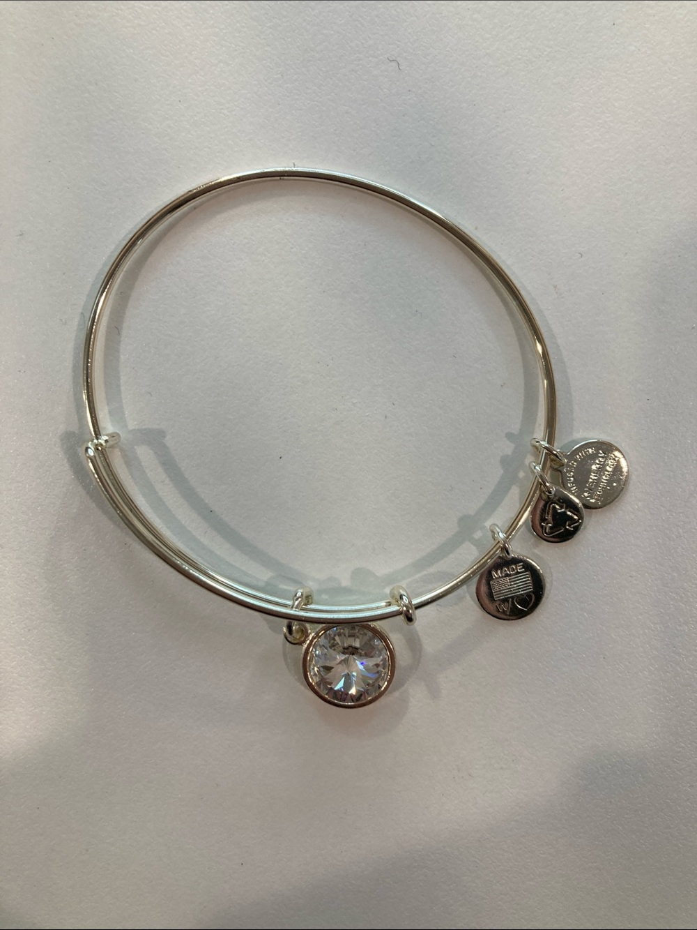 Alex and Ani Silver-Tone Bangle with Clear Crystal Charm